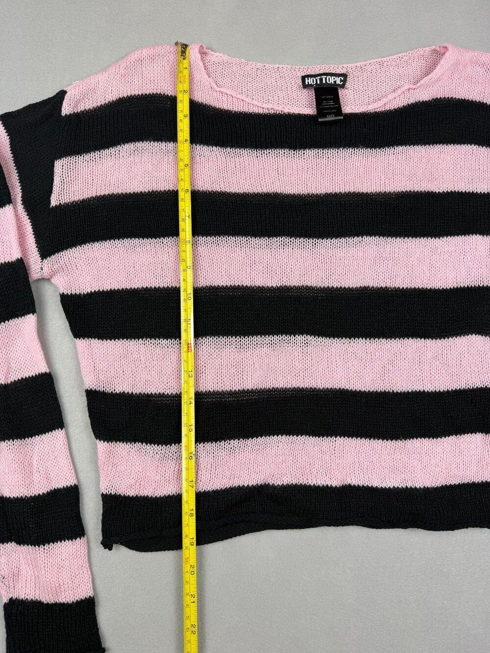 Hot Topic Y2K Pink Black Striped Cropped Mesh Knit Sweater Women's Medium - Picture 4 of 7